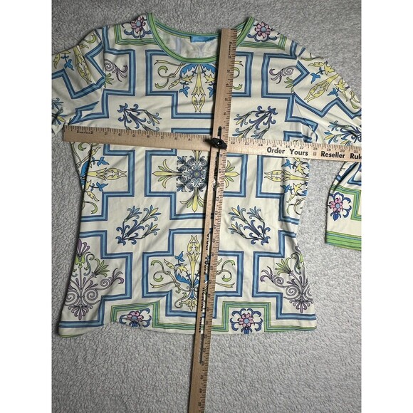 J. McLaughlin Catalina Cloth Top Cream Multicolor 3/4 Sleeve Size M *Read* - Picture 9 of 9